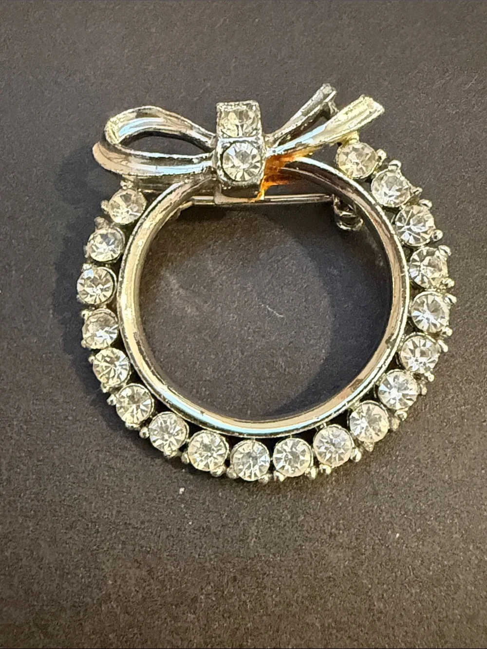 Silver-Tone Bow Circle Crystal Brooches - Women Jewelry